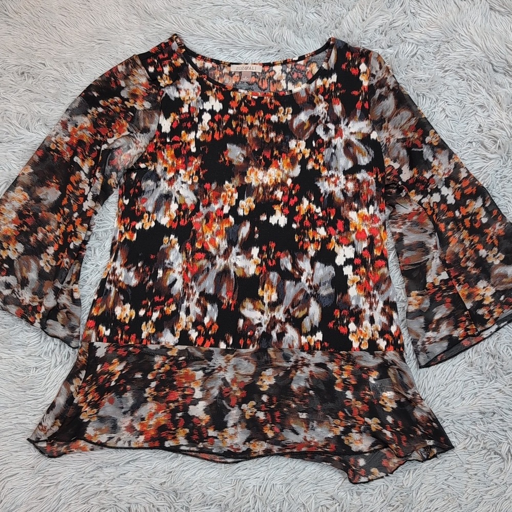 Roz & Ali Shirt Womens S Blouse Floral Sheer Comfort Casual Lightweight